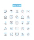 Hackers vector line icons set. hacking, cracker, malware, virus, exploit, phishing, cryptovirus illustration outline