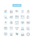 Hackers vector line icons set. hacking, cracker, malware, virus, exploit, phishing, cryptovirus illustration outline