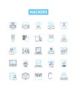 Hackers vector line icons set. hacking, cracker, malware, virus, exploit, phishing, cryptovirus illustration outline