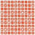 100 hacking icons set grunge orange