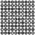 100 hacking icons set black circle