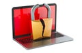 Hacking laptop, concept. Notebook computer with Broken Padlock, 3D rendering Royalty Free Stock Photo