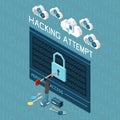 Hacking Lock Isometric Composition Royalty Free Stock Photo