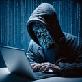 Hacking and malware concept. Hacker using abstract laptop with binary code digital interface. generative AI Royalty Free Stock Photo