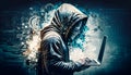 Hacking and malware concept. Hacker using abstract laptop with binary code digital interface. generative AI Royalty Free Stock Photo