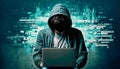 Hacking and malware concept. Hacker using abstract laptop with binary code digital interface. generative AI Royalty Free Stock Photo