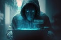 Hacking and malware concept. Hacker using abstract laptop with binary code digital interface. Royalty Free Stock Photo
