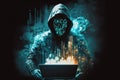 Hacking and malware concept. Hacker using abstract laptop with binary code digital interface. Royalty Free Stock Photo