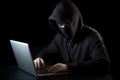 Hacking and malware concept. Hacker using laptop with digital interface. Generative AI Royalty Free Stock Photo