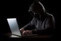 Hacking and malware concept. Hacker using laptop with digital interface. Generative AI Royalty Free Stock Photo