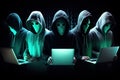 Hacking and malware concept. Hackers are using laptop with digital interface. Generative AI Royalty Free Stock Photo