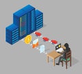 Hacking server vector isometric illustration Royalty Free Stock Photo