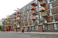 Typical colorful block of flats in the Hackney district in east London, England, United Kingdom