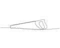 Hacksaw, wood saw, carpentry tools one line art. Continuous line drawing of repair, professional, hand, people, concept