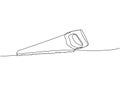 Hacksaw, wood saw, carpentry tools one line art. Continuous line drawing of repair, professional, hand, people, concept