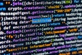 Hacktivism. Image of a close-up computer monitor screen displaying colorful, stylized code or data visualization related Royalty Free Stock Photo