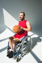 Hadicapped sportsman with basketball ball Royalty Free Stock Photo