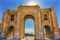 Hadrian`s Arch Gate Sun Ancient Roman City Jerash Jordan Royalty Free Stock Photo