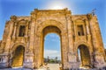 Hadrian's Arch Gate Sun Ancient Roman City Jerash Jordan