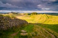 Hadrian`s Wall above Cuddy`s Crags Royalty Free Stock Photo