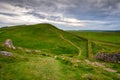 Hadrian`s Wall over Cuddy`s Crags Royalty Free Stock Photo