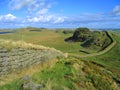 Hadrians Wall winding through Northumberland, UNESCO World Heritage, Northumberland National Park, Northern England, Great Britain Royalty Free Stock Photo