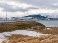 Hadsel bridge over Hadsel fjord from Langoya island, Vesteralen, Nordland, Norway Royalty Free Stock Photo