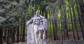 Hadzhi Dimitar national revolutionary hero memorial monument in the mountain forest under peak Buzludzha, Bulgaria 4K video