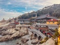 Haedong Yonggungsa Temple and Haeundae Sea in Busan, Buddhist temple in Busan, South Korea.