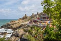 View to Haedong Yonggungsa Temple with many lanterns to celebrate buddhas birthday on a clear day. Located in Gijang-gun, Busan. Royalty Free Stock Photo