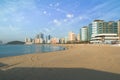 Haeundae beach is Busan`s most popular beach because of its easy Royalty Free Stock Photo