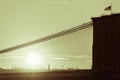 Haf-flag in Brooklyn bridge America with state of liberty in New