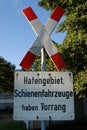 Hafengebiet Train weathered warning sign Royalty Free Stock Photo