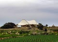 Hagar Qim and Mnajdra prehistoric temple complex with canopy, megalith temple under protective tent on the Mediterranean island of