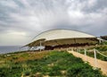 Hagar Qim and Mnajdra prehistoric temple complex with canopy, megalith temple under protective tent on the Mediterranean island of