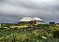 Hagar Qim and Mnajdra prehistoric temple complex with canopy, megalith temple under protective tent on the Mediterranean island of