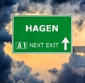 HAGEN road sign against clear blue sky