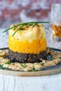 Haggis, neeps and tatties dish