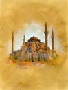 The Hagia Sophia Ayasofya in ÃÂ°stanbul. Watercolor illustration.