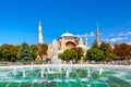 Hagia Sophia Ayasofya museum with fountain in the Sultanahmet Park in Istanbul, Turkey during sunny summer day. From 2020 Hagia Royalty Free Stock Photo