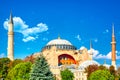 Hagia Sophia Ayasofya museum in the Sultanahmet Park in Istanbul, Turkey during sunny summer day