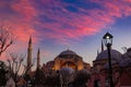 Hagia Sophia or Ayasofya with pink clouds at sunrise in the morning Royalty Free Stock Photo