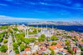 Hagia Sophia and Blue mosque in Sultanahmet district in Istanbul, Turkey. Aerial drone view Royalty Free Stock Photo