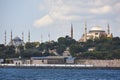 Hagia Sophia, blue mosque and bosporus strait in Istanbul. Turkey