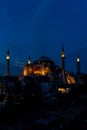 Hagia Sophia mosque at night with illumination in Istanbul, Turkey Royalty Free Stock Photo