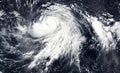 Hagibis super typhoon over Pacific ocean. The eye of the hurricane