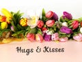 Tulip flowers on pink background Happy wishes greetings text tulip colorful festive bouquet floral women day Happy Valentine