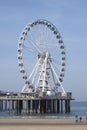 The Hague, Februari 18 2019: Scheveningen, The Hague, The Netherlands. Ferris wheel and a bungy tower on the pier of