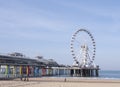 The Hague, Februari 18 2019: Scheveningen, The Hague, The Netherlands. Ferris wheel and a bungy tower on the pier of
