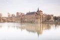 The Hague - February 17 2019: The Hague, The Neherlands. Binnenhof castle, Dutch Parliament, with the court pond